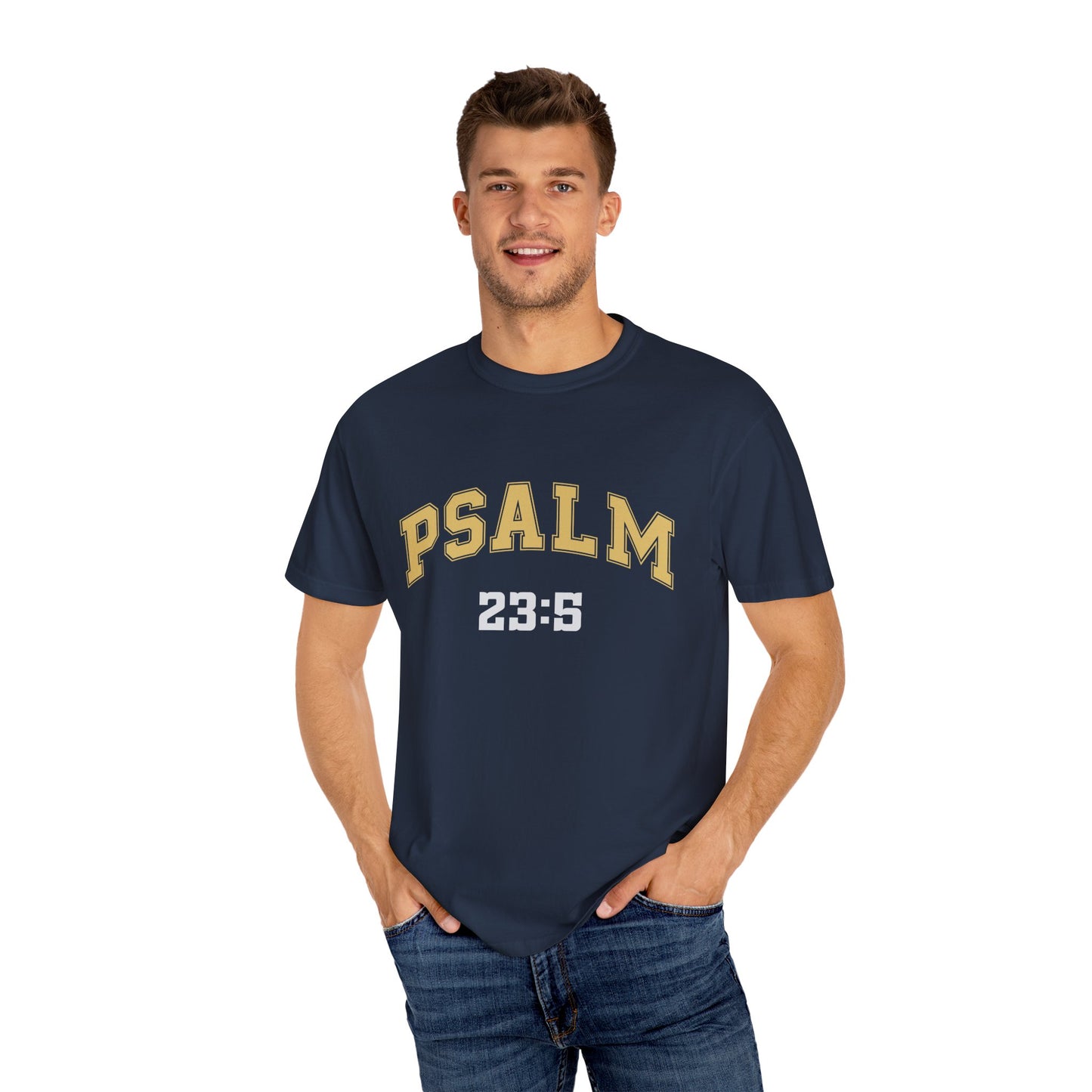 Garment-Dyed T-Shirt with Psalm 23:5 Design, Inspirational Tee, Faith-Based Apparel, Christian Gift, Everyday Wear