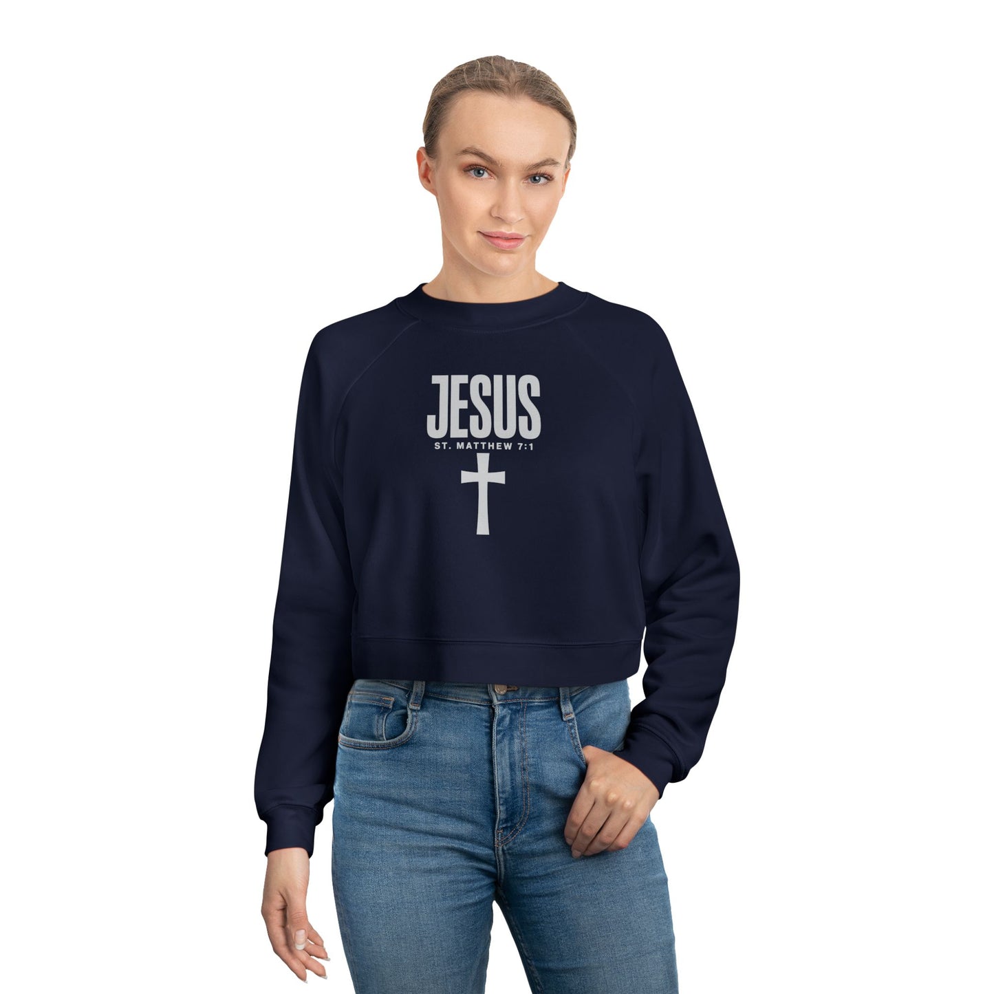 Faith-Inspired Women's Cropped Fleece Pullover, Stylish Christian Sweatshirt, Casual Outfit, Gifts for Her, Church Wear, Cozy Fashion