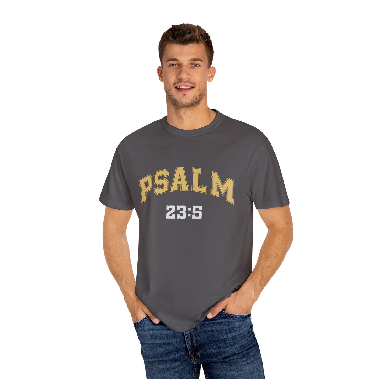 Garment-Dyed T-Shirt with Psalm 23:5 Design, Inspirational Tee, Faith-Based Apparel, Christian Gift, Everyday Wear