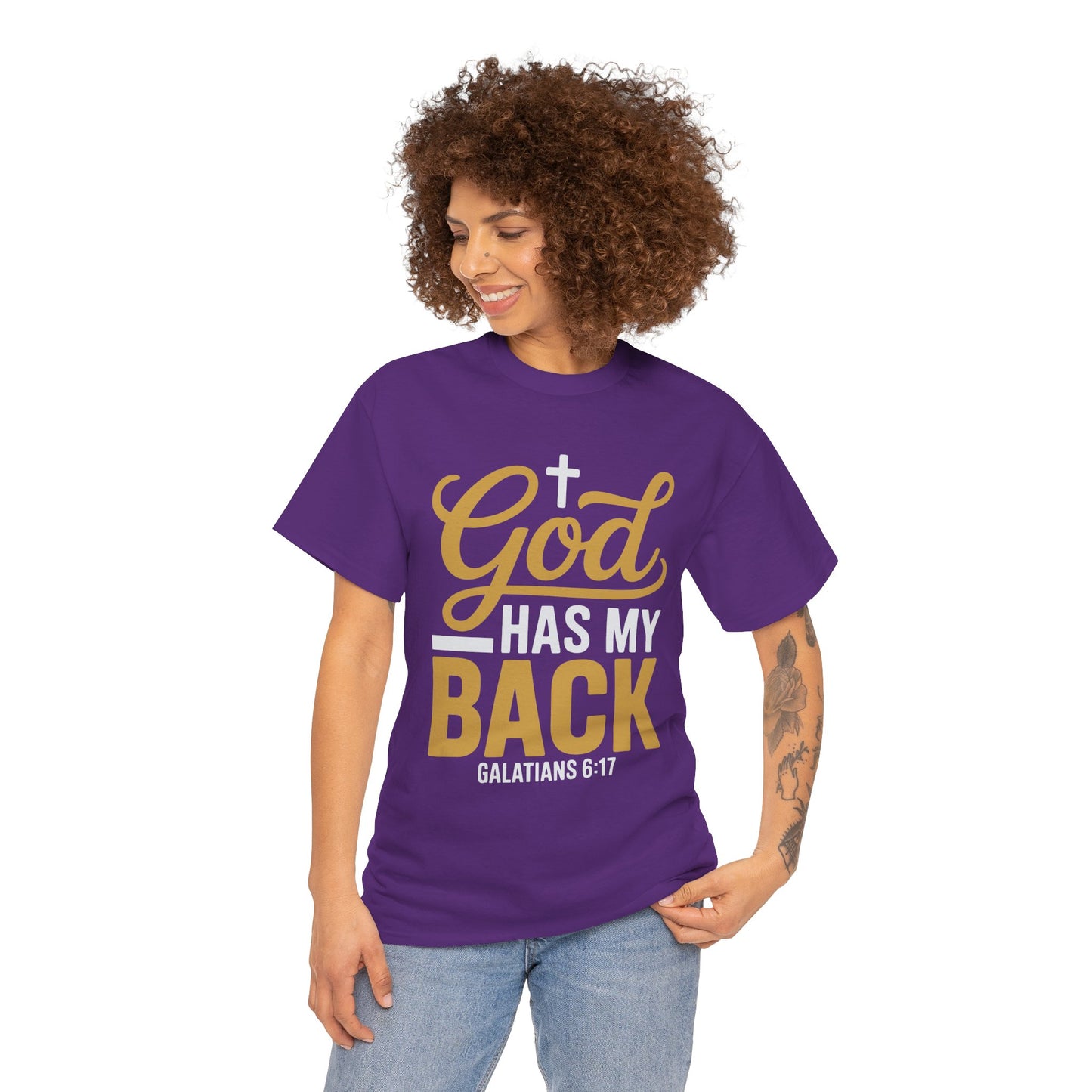 God Has My Back Unisex Heavy Cotton Tee | Faith-Based Shirt, Christian Apparel, Inspirational Gift, Everyday Wear, Religious Tee