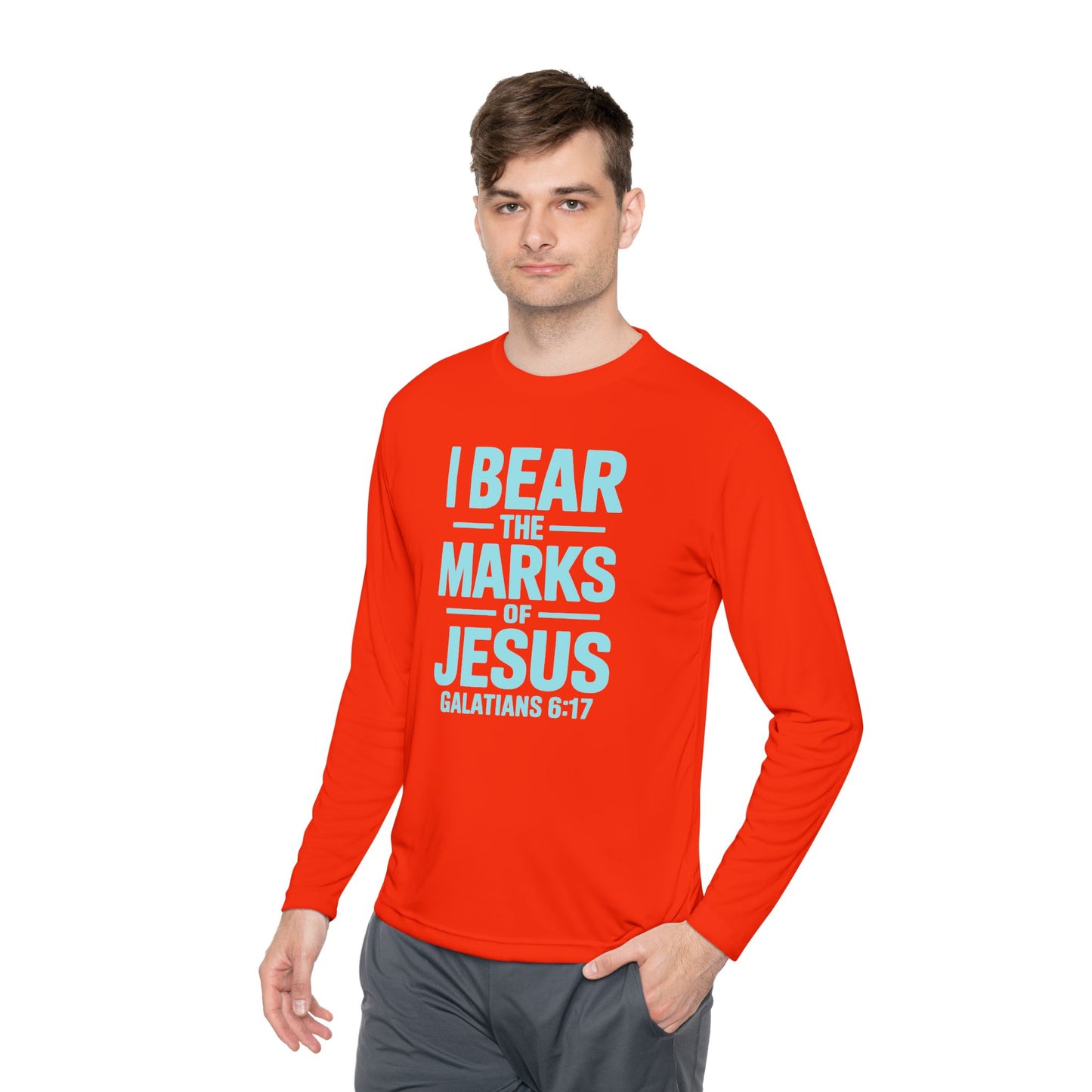 Unisex Lightweight Long Sleeve Tee - I Bear the Marks of Jesus, Faith-Based Apparel, Christian Gift, Inspirational Top, Galatians 6:17