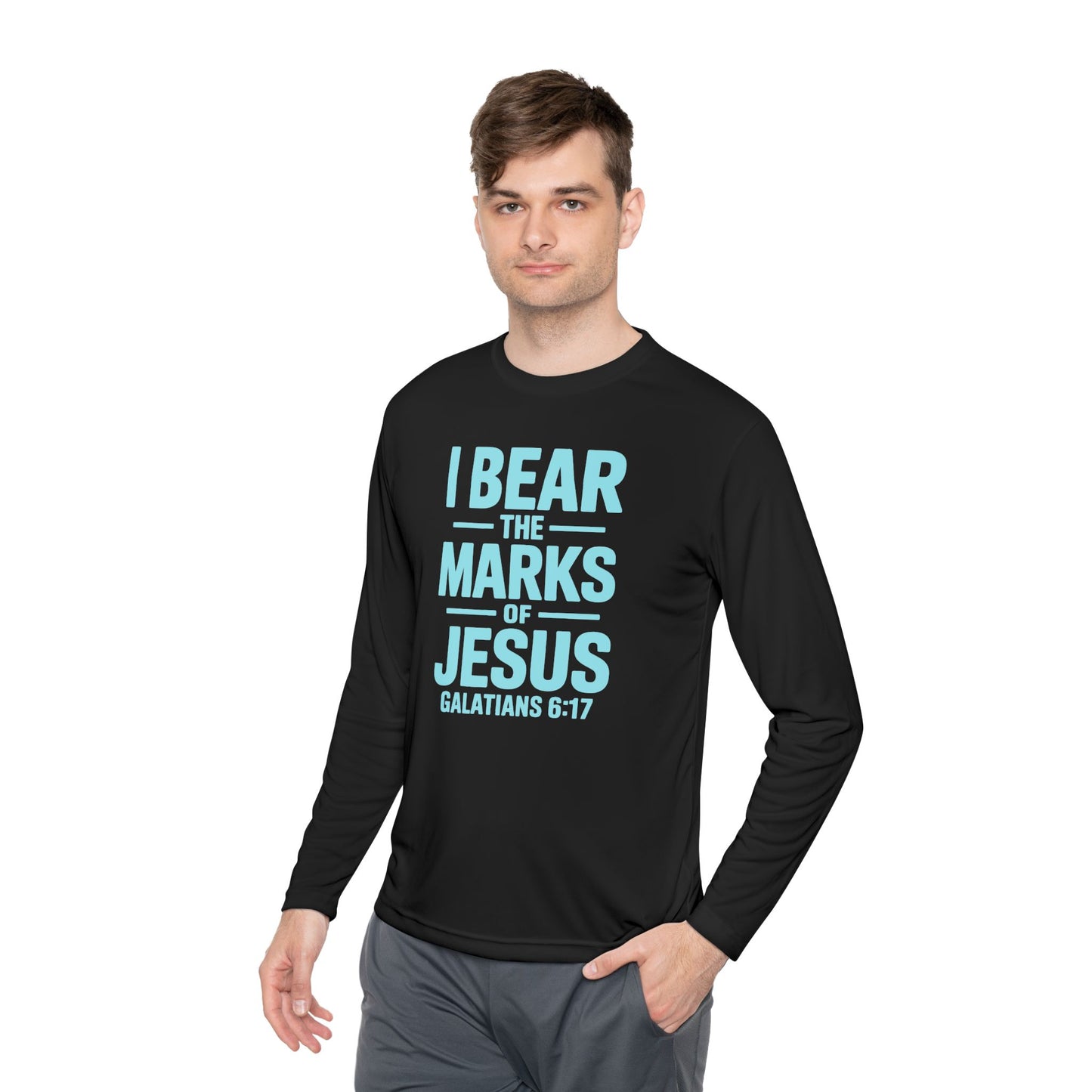 Unisex Lightweight Long Sleeve Tee - I Bear the Marks of Jesus, Faith-Based Apparel, Christian Gift, Inspirational Top, Galatians 6:17