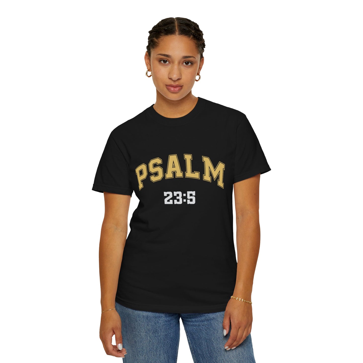 Garment-Dyed T-Shirt with Psalm 23:5 Design, Inspirational Tee, Faith-Based Apparel, Christian Gift, Everyday Wear