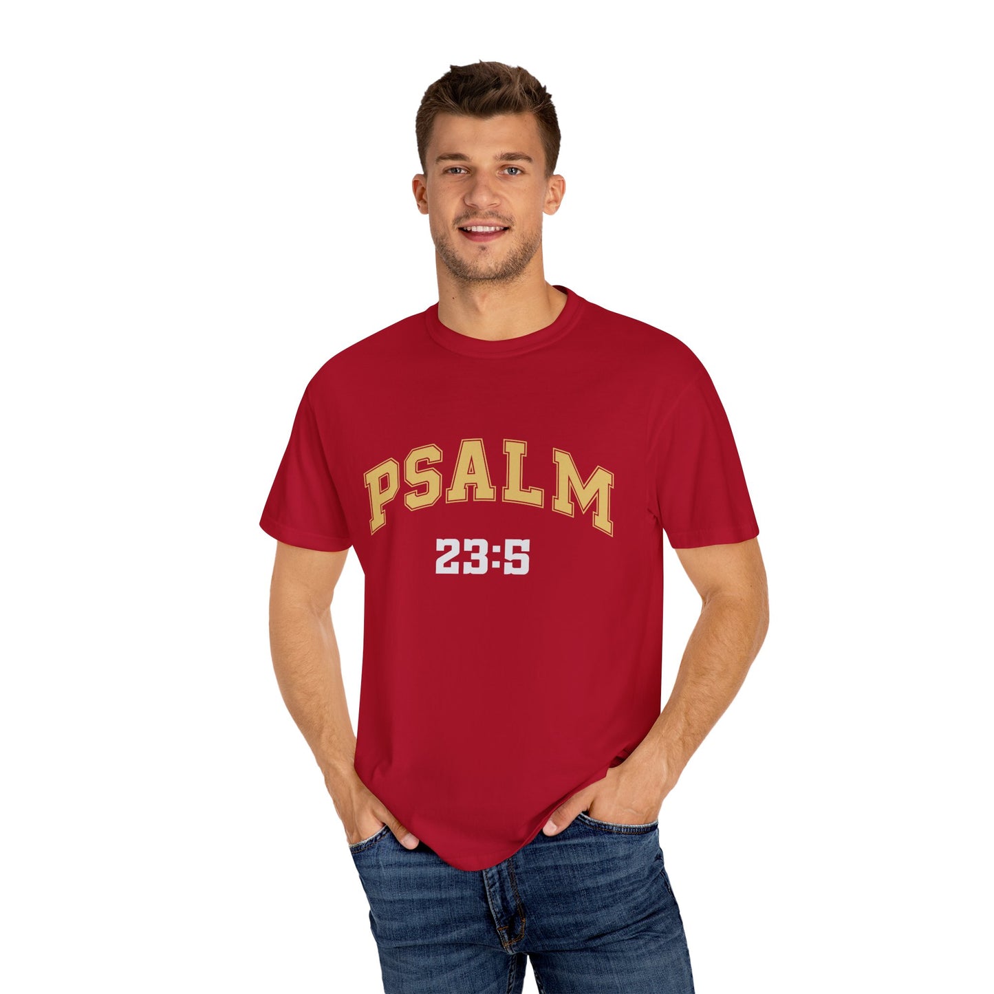 Garment-Dyed T-Shirt with Psalm 23:5 Design, Inspirational Tee, Faith-Based Apparel, Christian Gift, Everyday Wear
