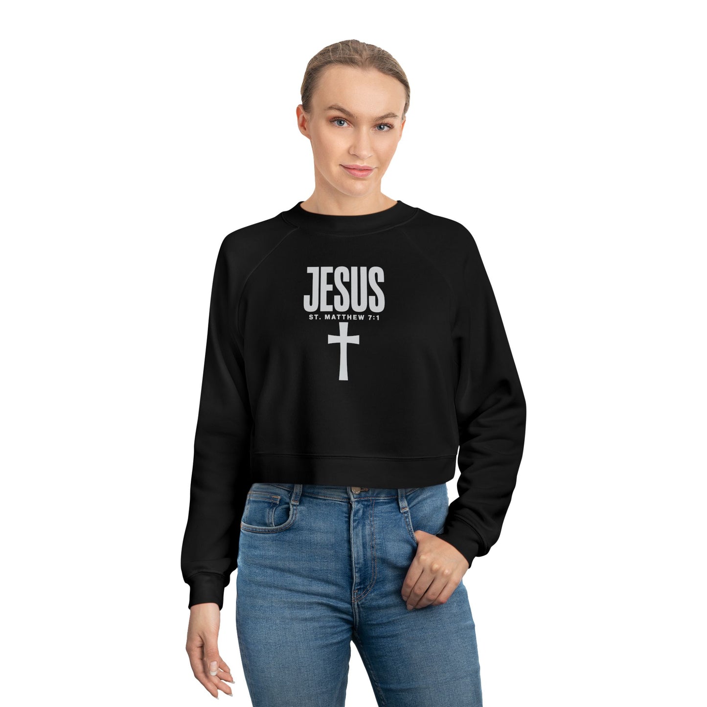 Faith-Inspired Women's Cropped Fleece Pullover, Stylish Christian Sweatshirt, Casual Outfit, Gifts for Her, Church Wear, Cozy Fashion