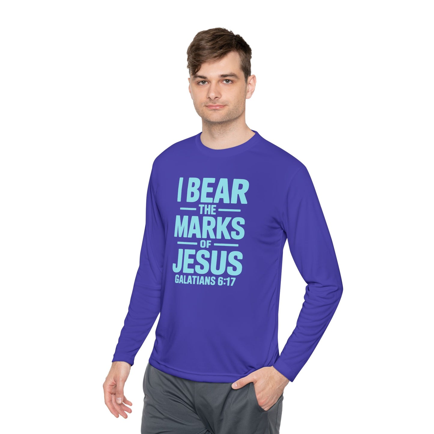 Unisex Lightweight Long Sleeve Tee - I Bear the Marks of Jesus, Faith-Based Apparel, Christian Gift, Inspirational Top, Galatians 6:17