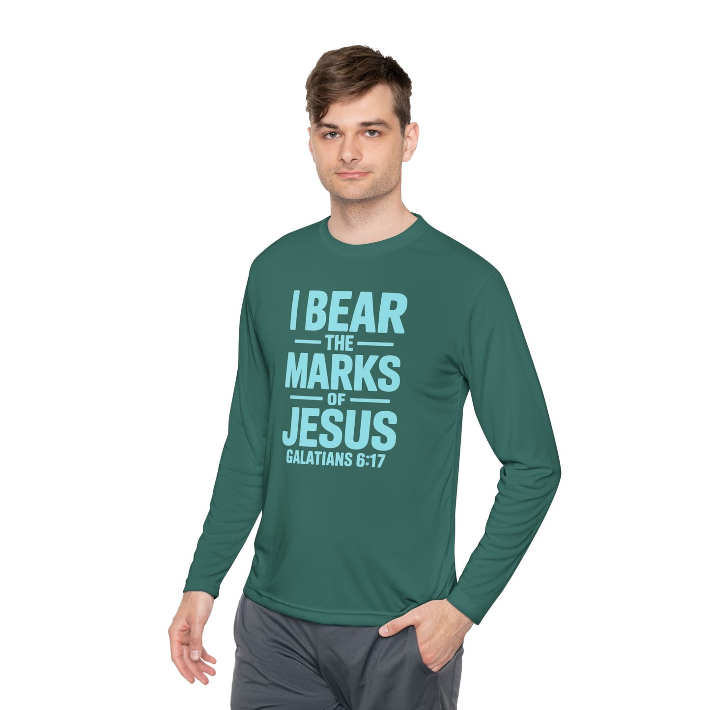 Unisex Lightweight Long Sleeve Tee - I Bear the Marks of Jesus, Faith-Based Apparel, Christian Gift, Inspirational Top, Galatians 6:17