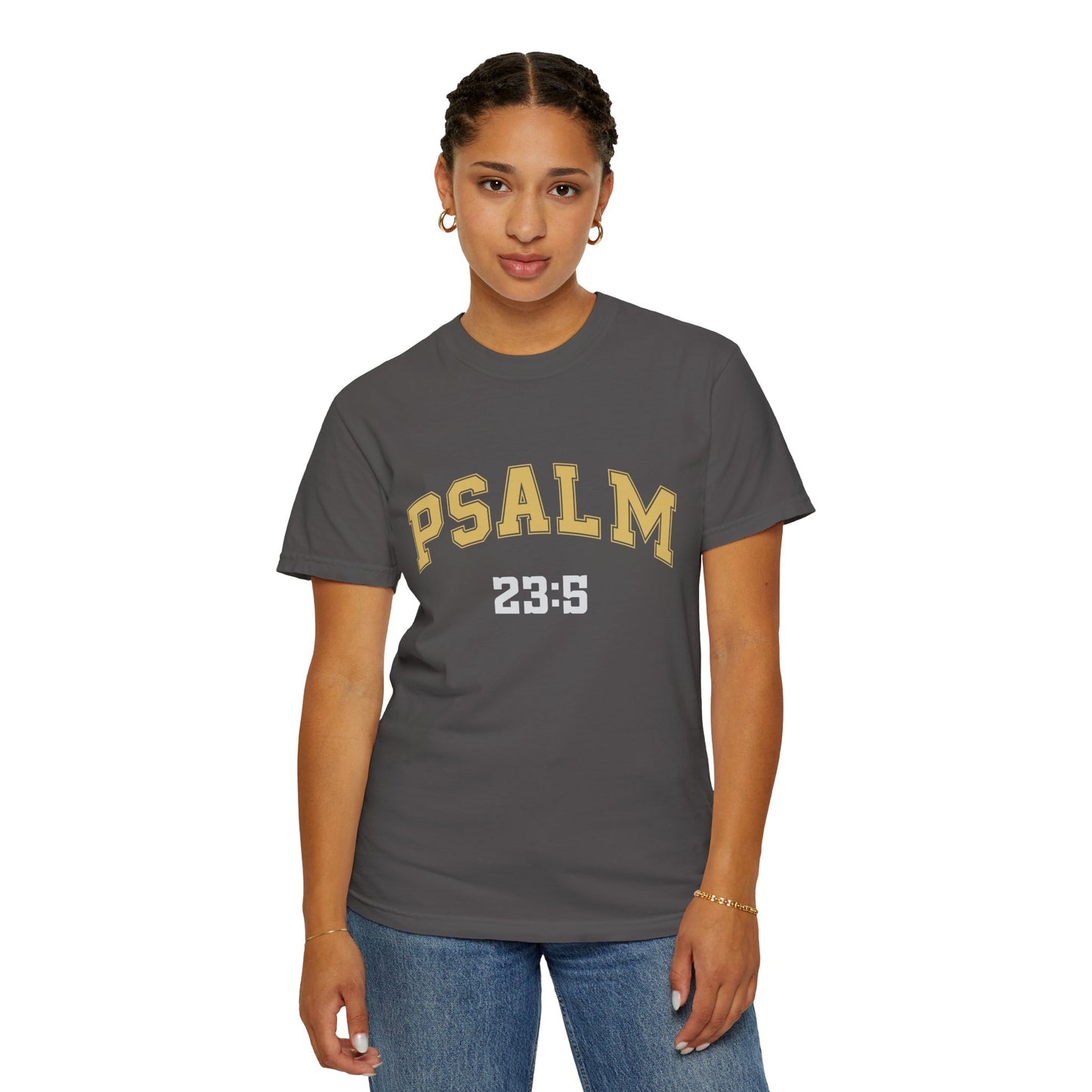 Garment-Dyed T-Shirt with Psalm 23:5 Design, Inspirational Tee, Faith-Based Apparel, Christian Gift, Everyday Wear
