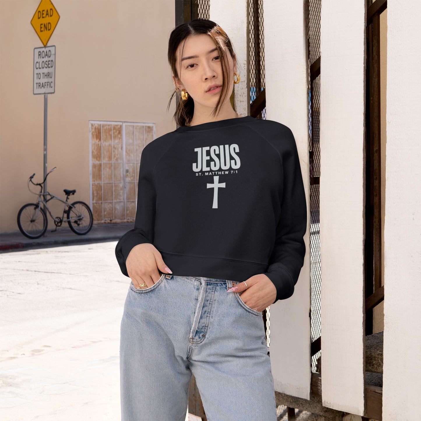 Faith-Inspired Women's Cropped Fleece Pullover, Stylish Christian Sweatshirt, Casual Outfit, Gifts for Her, Church Wear, Cozy Fashion