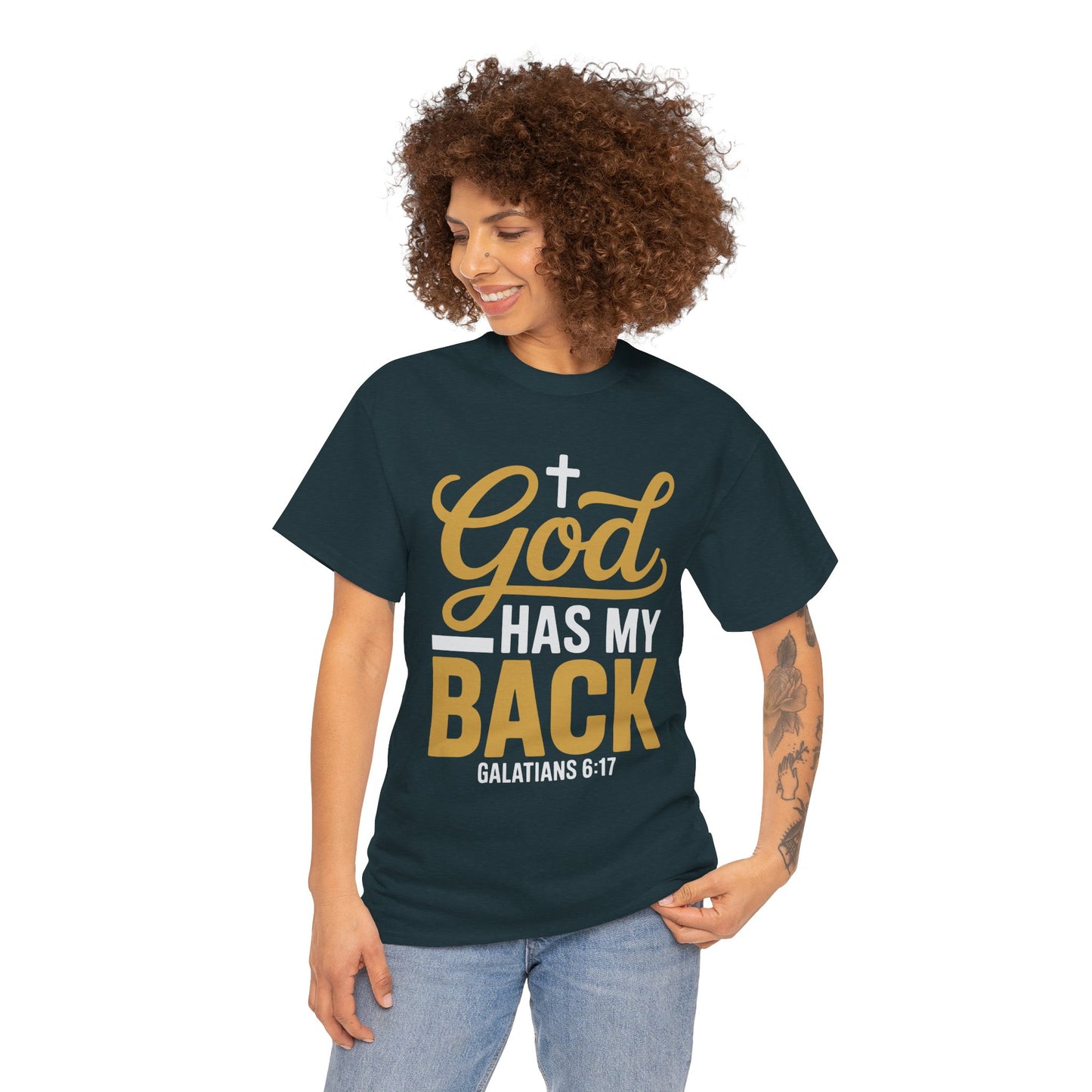 God Has My Back Unisex Heavy Cotton Tee | Faith-Based Shirt, Christian Apparel, Inspirational Gift, Everyday Wear, Religious Tee
