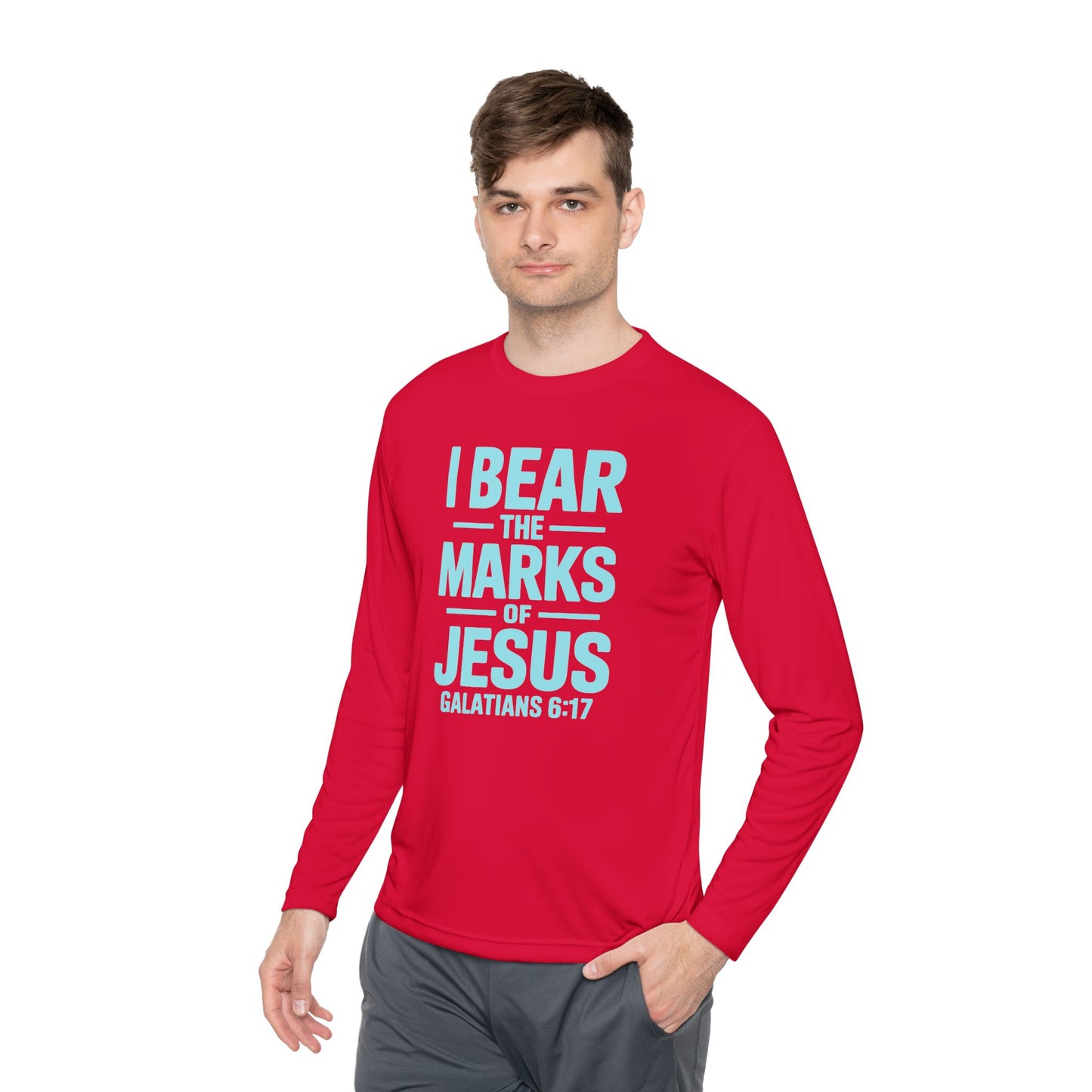 Unisex Lightweight Long Sleeve Tee - I Bear the Marks of Jesus, Faith-Based Apparel, Christian Gift, Inspirational Top, Galatians 6:17