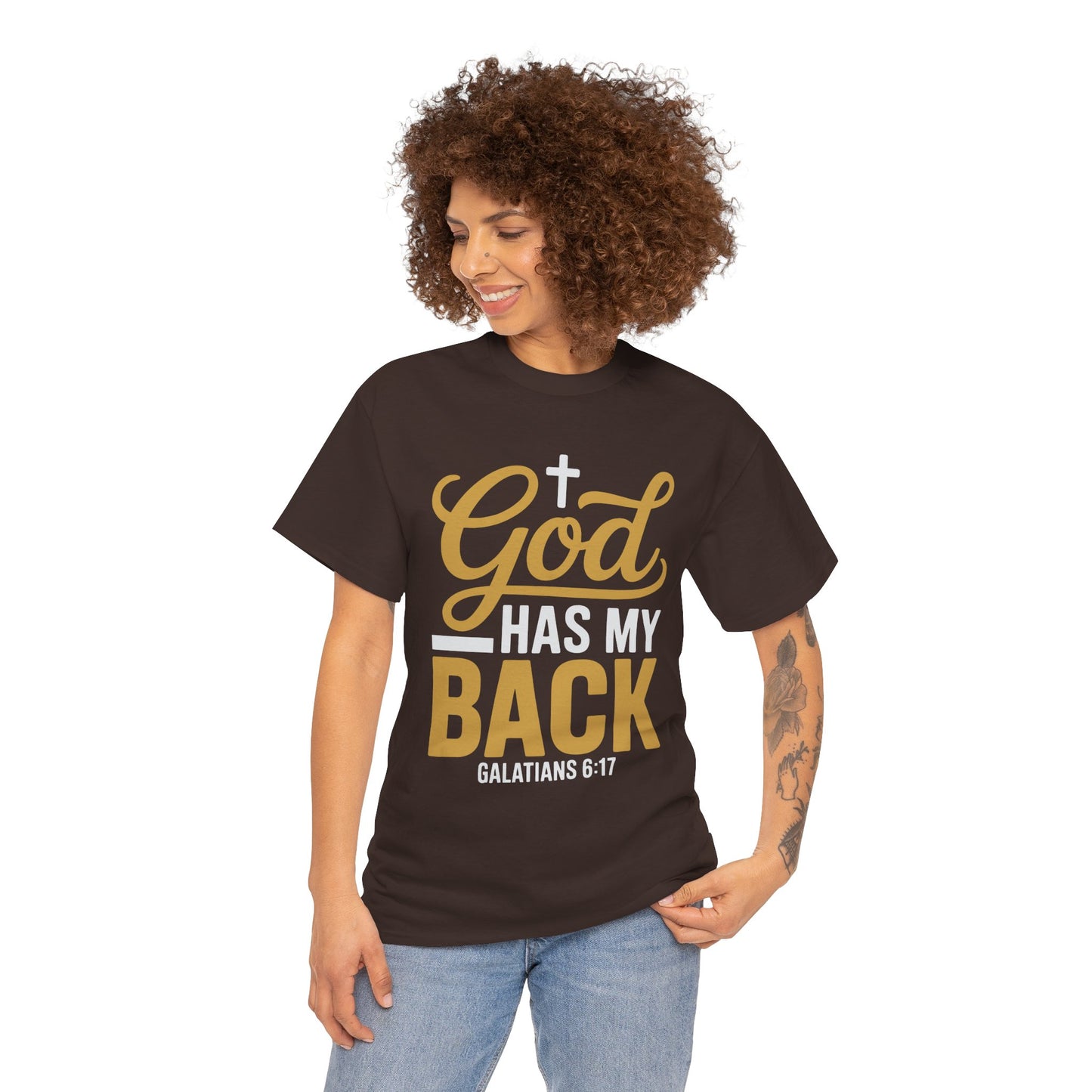 God Has My Back Unisex Heavy Cotton Tee | Faith-Based Shirt, Christian Apparel, Inspirational Gift, Everyday Wear, Religious Tee