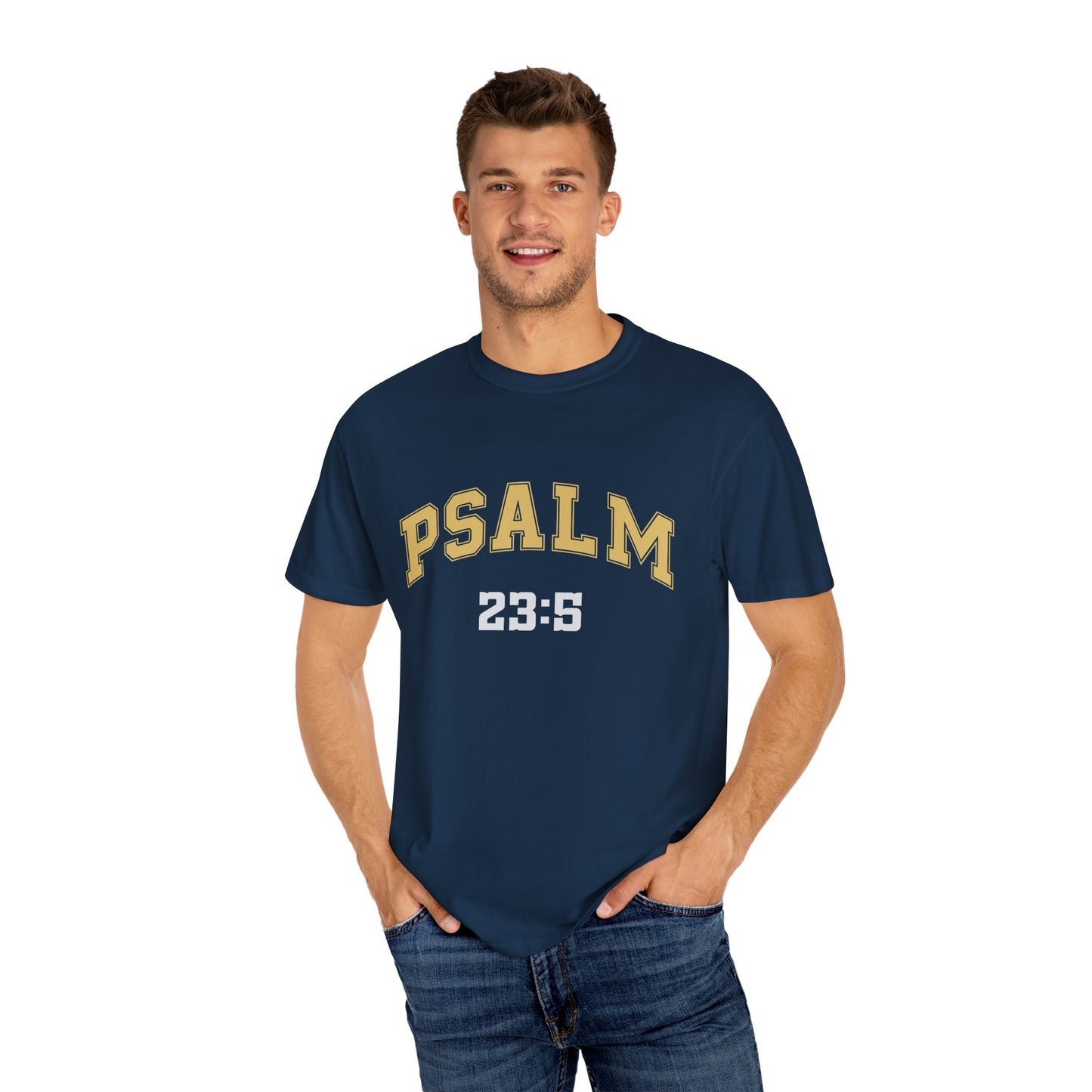 Garment-Dyed T-Shirt with Psalm 23:5 Design, Inspirational Tee, Faith-Based Apparel, Christian Gift, Everyday Wear