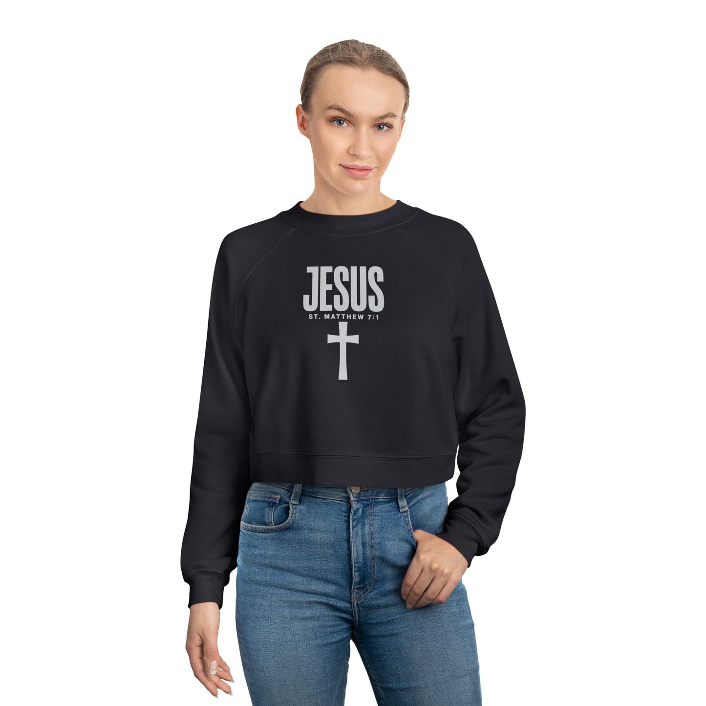 Faith-Inspired Women's Cropped Fleece Pullover, Stylish Christian Sweatshirt, Casual Outfit, Gifts for Her, Church Wear, Cozy Fashion