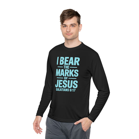 Unisex Lightweight Long Sleeve Tee - I Bear the Marks of Jesus, Faith-Based Apparel, Christian Gift, Inspirational Top, Galatians 6:17