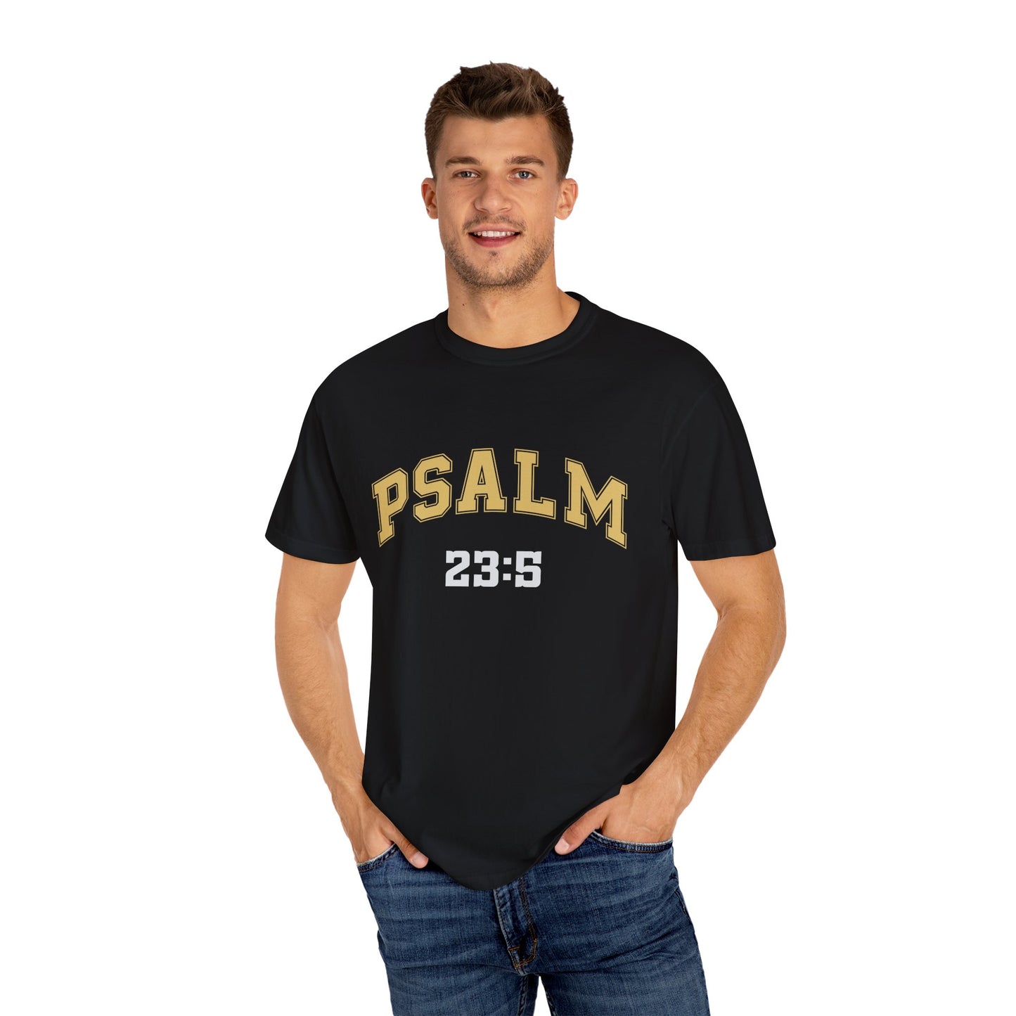 Garment-Dyed T-Shirt with Psalm 23:5 Design, Inspirational Tee, Faith-Based Apparel, Christian Gift, Everyday Wear